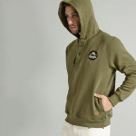 Men Olive Green Solid Hooded Sweatshirt