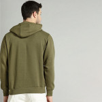 Men Olive Green Solid Hooded Sweatshirt