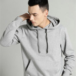 Men Grey Melange Solid Hooded Sweatshirt