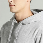 Men Grey Melange Solid Hooded Sweatshirt