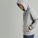 Men Grey Melange Solid Hooded Sweatshirt