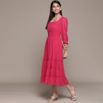 Solid Chiffon Smocked Tiered Midi Dress