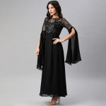 Black Embellished Slit Sleeves Maxi Dress