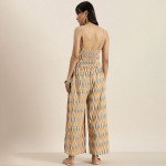 Women Mustard & Blue  Printed Sleeveless Culotte Jumpsuit