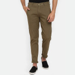 Men Olive Green Cotton Slim Fit Trousers