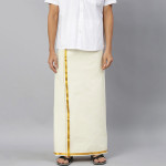 Men Cream-Colour & Maroon Solid Sequin Velvet Finish Border Stitched Dhoti