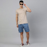 Men Blue Solid Pure Cotton Denim Cargo Shorts