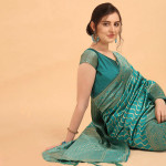 Green & Gold-Toned Silk Blend Fusion Saree