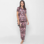 Women Black Abstract Printed Nightwear