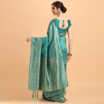 Green & Gold-Toned Silk Blend Fusion Saree