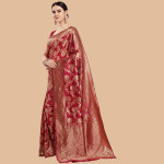 Maroon & Gold Ethnic Motifs Zari Silk Blend Banarasi Saree